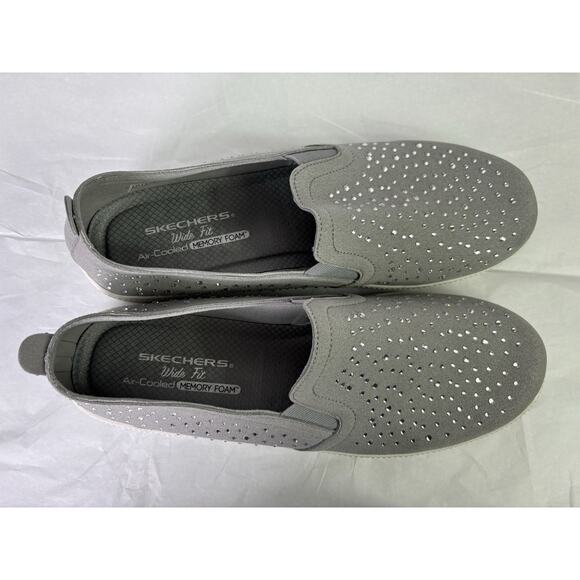 Skechers Womens 11 Wide Fit Slip On Air Cooled Memory Foam Shoes Rhinestones - Picture 7 of 10